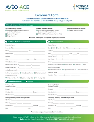 Healthcare Professional Resources - AVEO ACE Enrollment Form