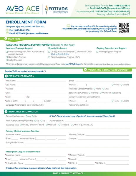 Healthcare Professional Resources - AVEO ACE Enrollment Form